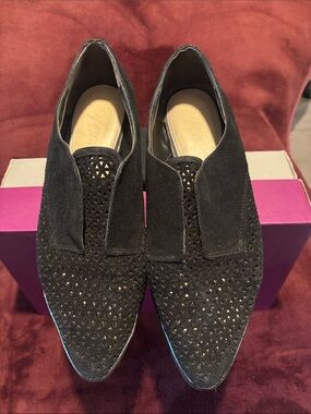 Fergie Black Suede Pointed Slip-On Loafers
